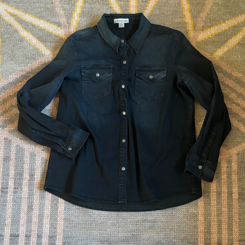 Black Denim Snap Button-Up Shirt